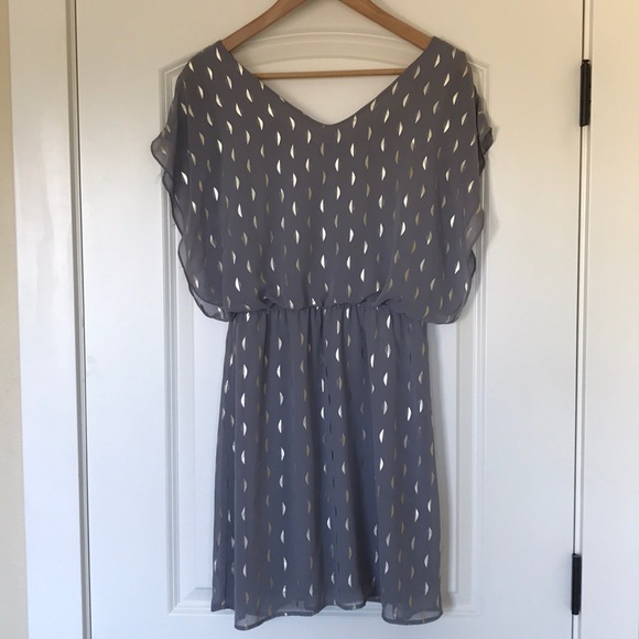 Gray & Metallic Gold Dress, Size Small - Picture 5 of 6